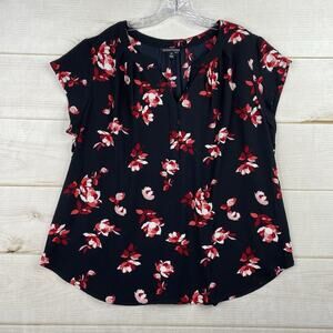 41 Hawthorn Top Womens XXL Navy Floral Flowy Short Cap Sleeve Classic Art Boho
